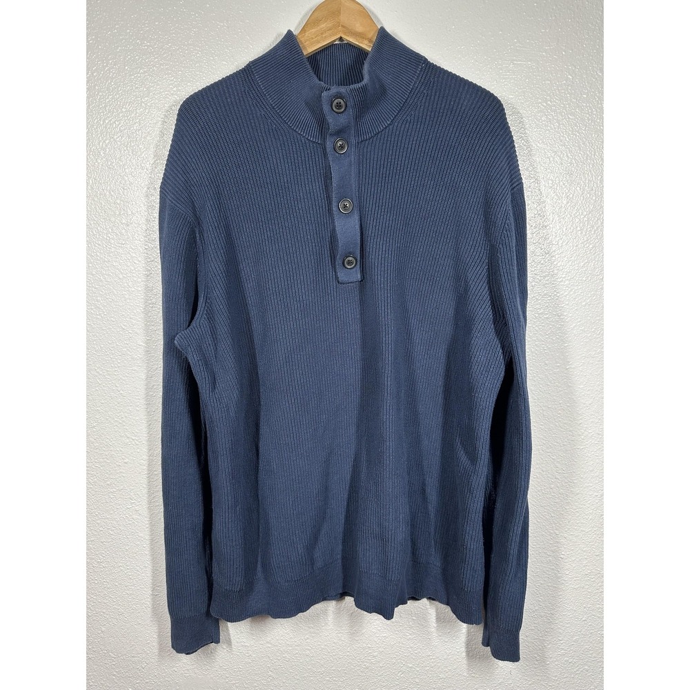 Banana Republic Sweater Mens Extra Large Blue Mock Neck Button Henley Ribbed
